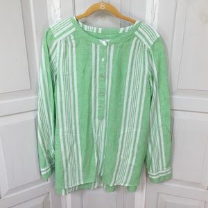 Denim & Co Green and White Linen Blend Tunic
